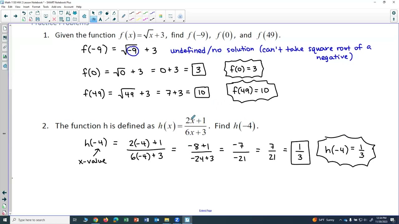 Math 1130 HW 2: Function Notation