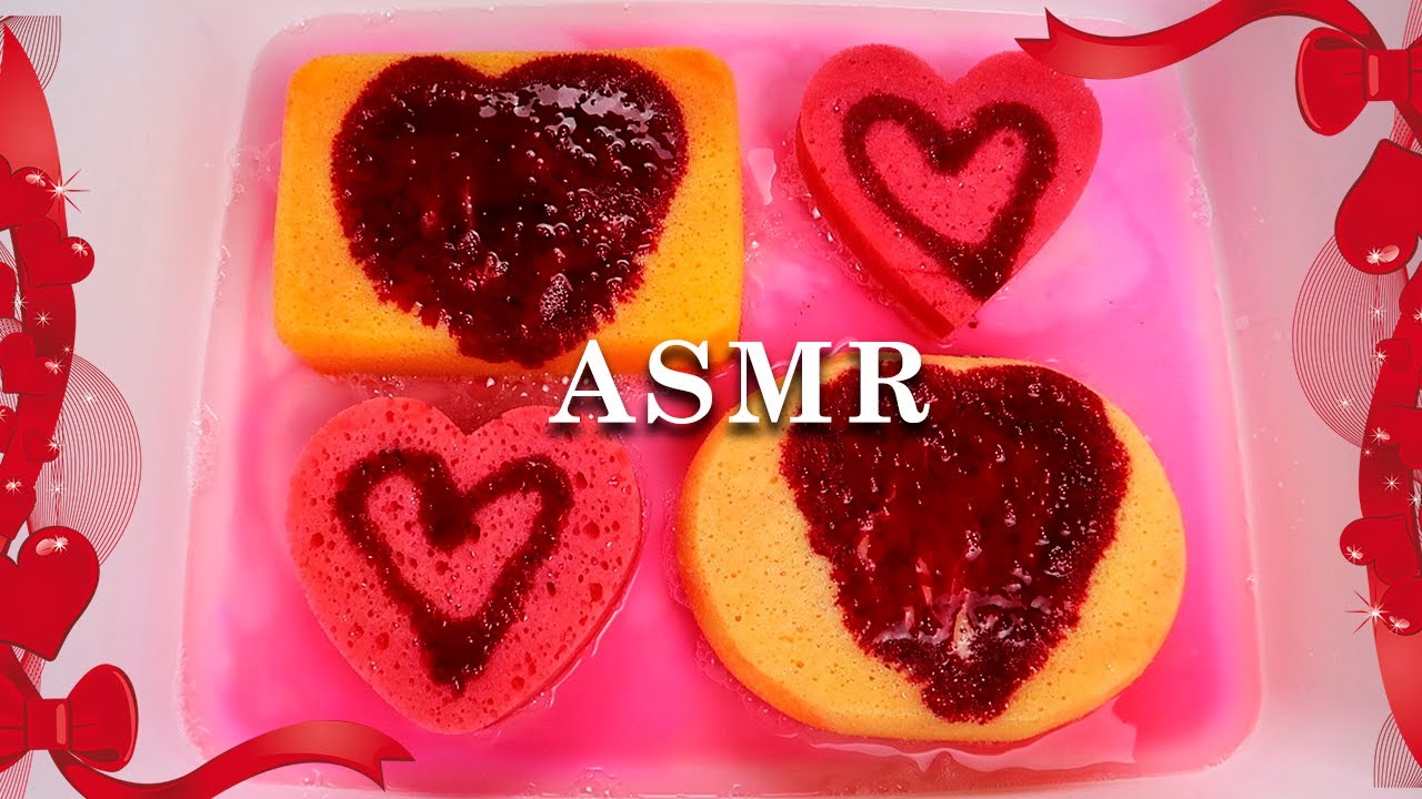 ASMR SUPER SATISFYING Sponge Squeezing ❤️ Happy Valentine's Day 💗 Pink Suds