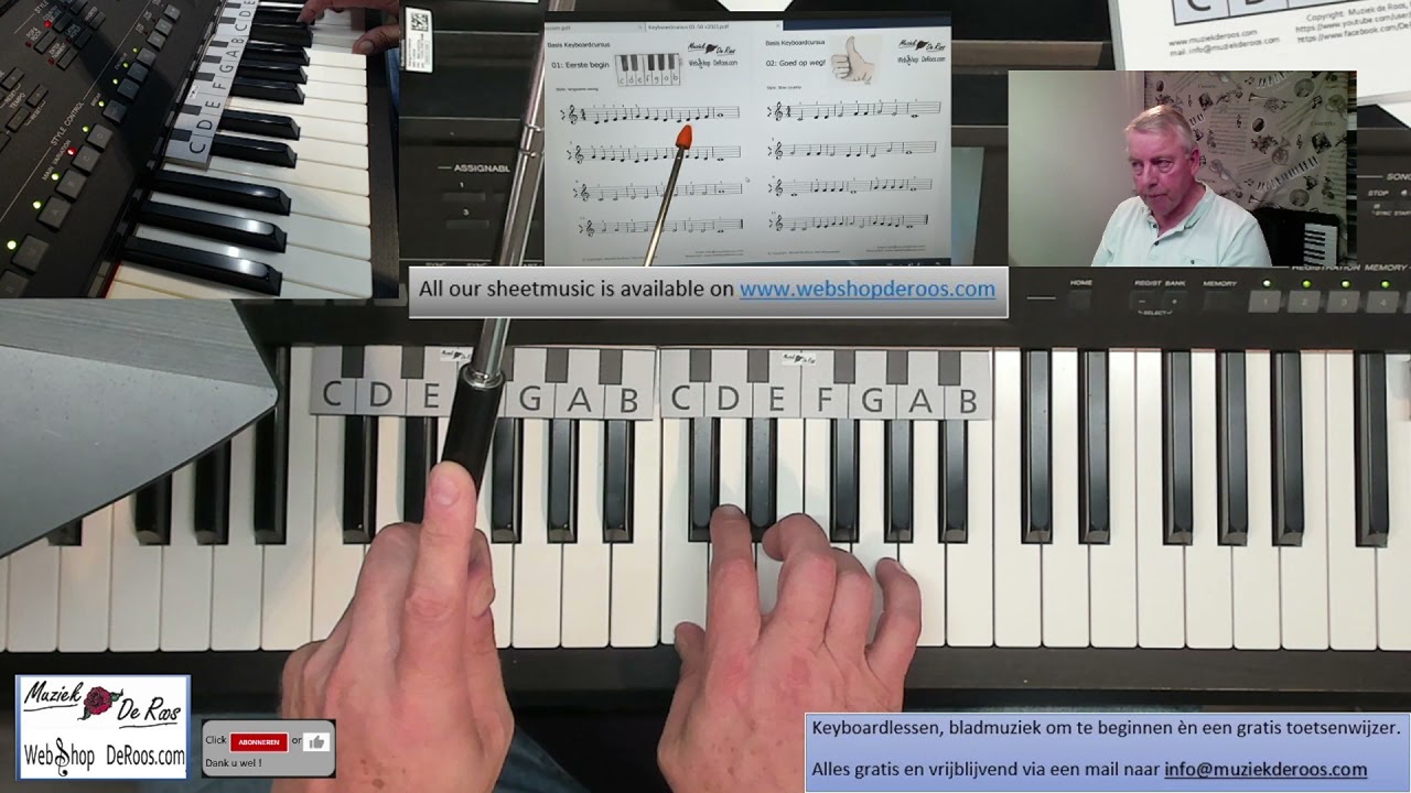 Keyboard cursus les 01 t/m 10.  Gratis bladmuziek + toetsenwijzer. Zie ook video omschrijving