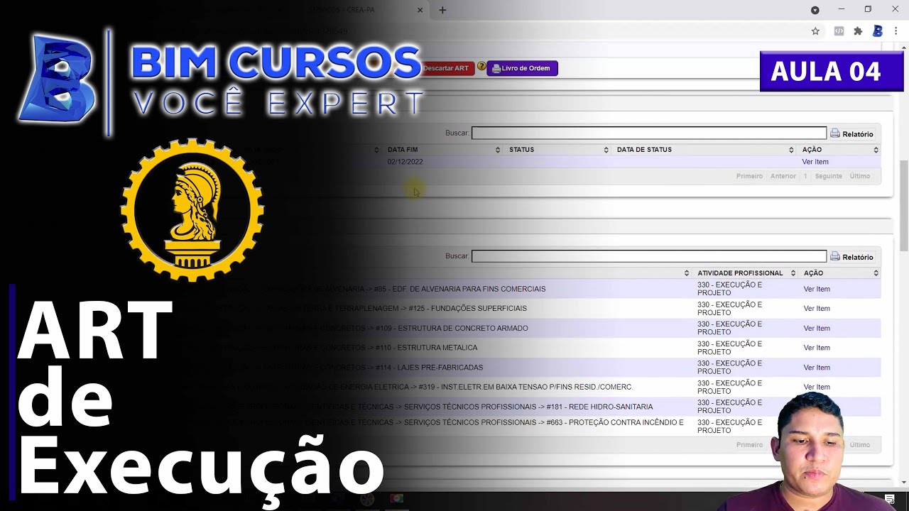 Aula 04 - ART de execução para obra antiga - sistema SITAC - CREA - BIM CURSOS