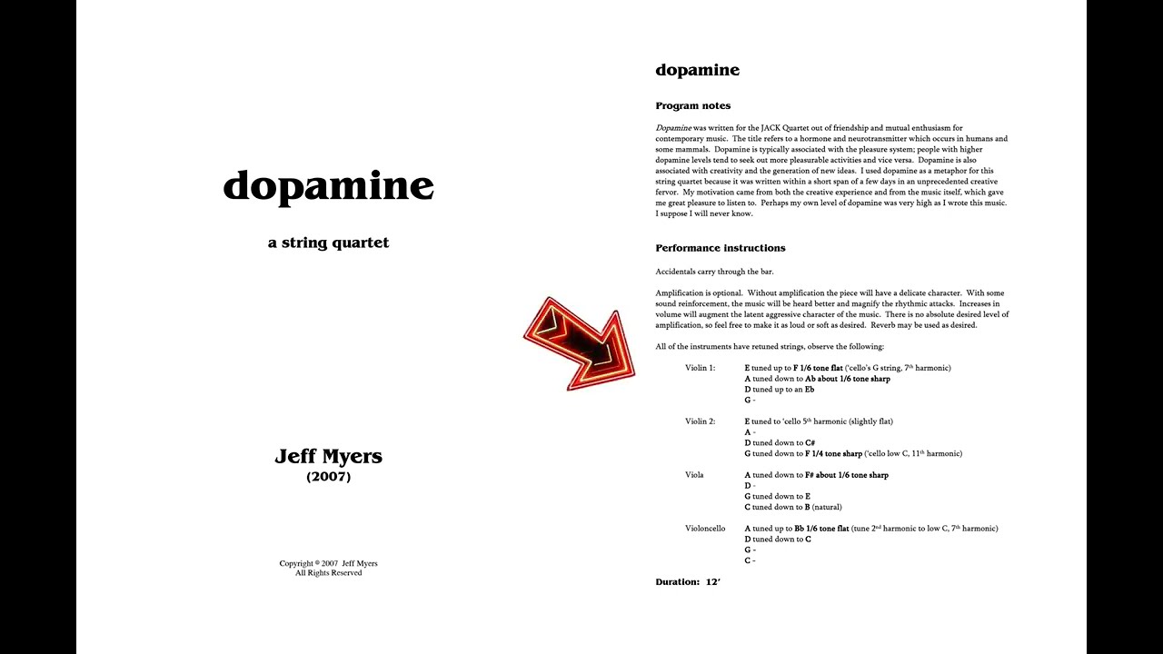 dopamine for string quartet with score by Jeff Myers