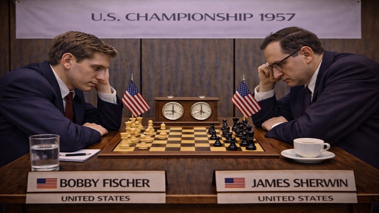 Bobby Fischer vs James Sherwin. New Jersey, USA 1957