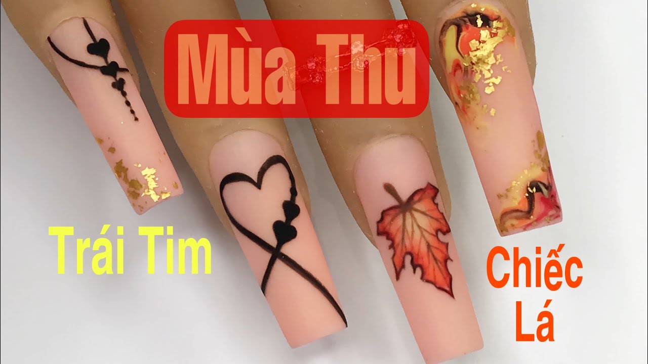 Autumn Heart Maple Leaf Nails Design For Beginner | Từng Bước Dễ Vẽ | Youtube New Nails