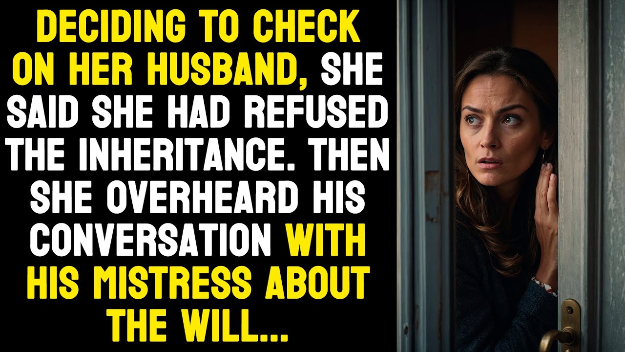 Deciding to check on her husband, she said she had refused the inheritance. Then she overheard...