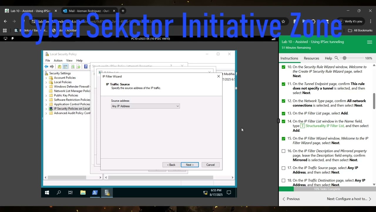 CompTia Security+ SY0 701 Certmaster Lab #10 Using IPSec Tunneling