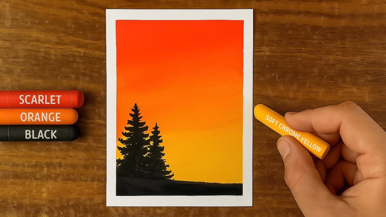 Sunset Drawing | Oil pastel drawing for beginners | Drawing