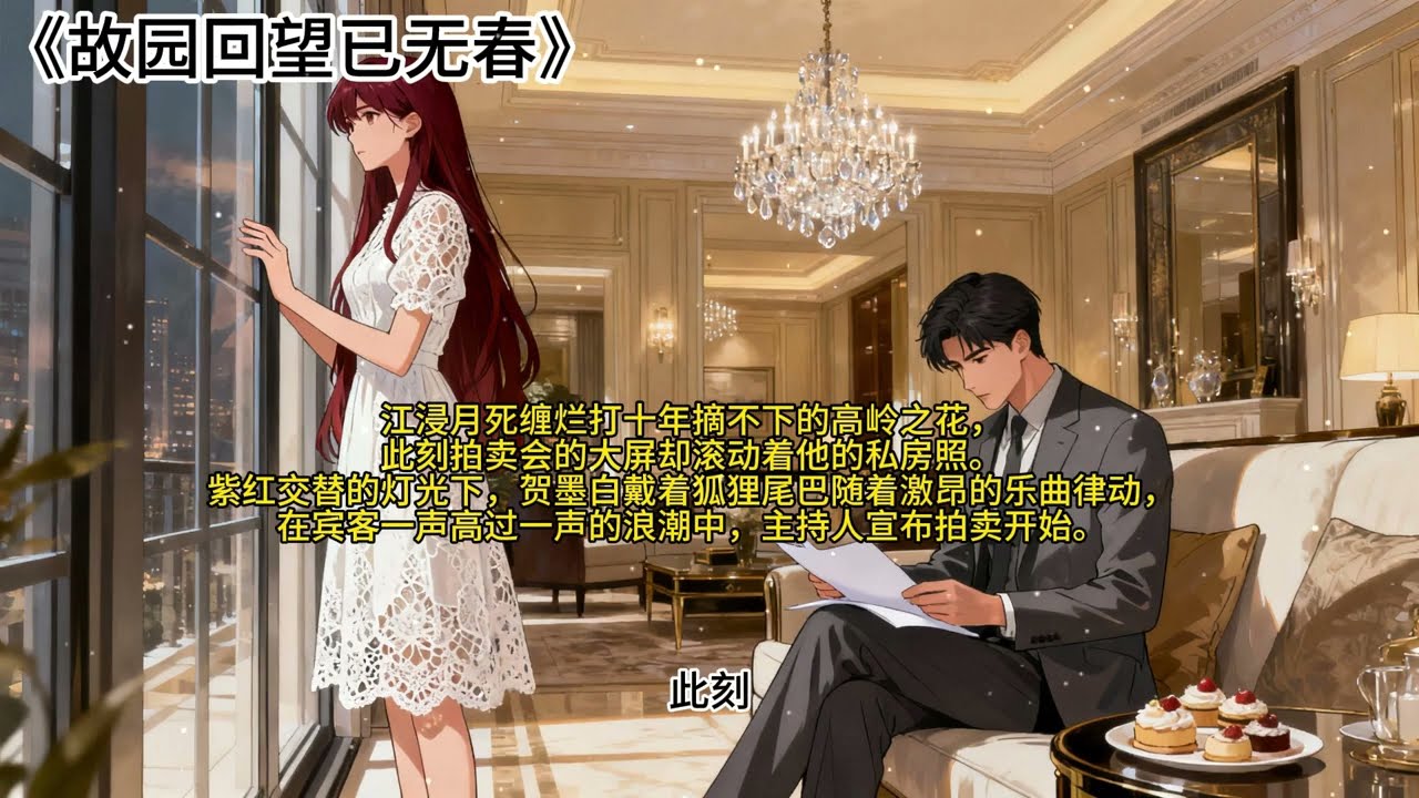《故園回望已無春》江浸月賀墨白 &mdash;&mdash; 江浸月死纏爛打十年摘不下的高嶺之花，此刻拍賣會的大螢幕卻滾動著他的私房照。紫紅交替的燈光下，賀墨白戴著狐狸尾巴隨著激昂的樂曲律動.