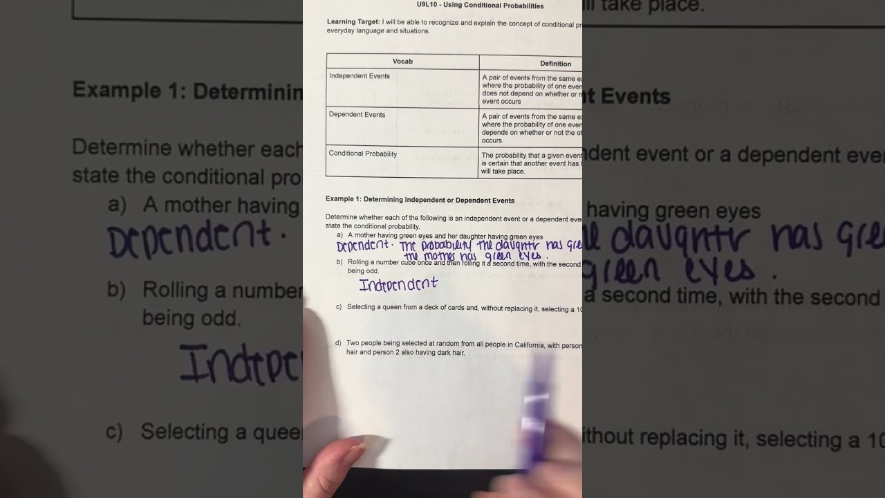 U9L10B Example 1  Determining Independent or Dependent Events
