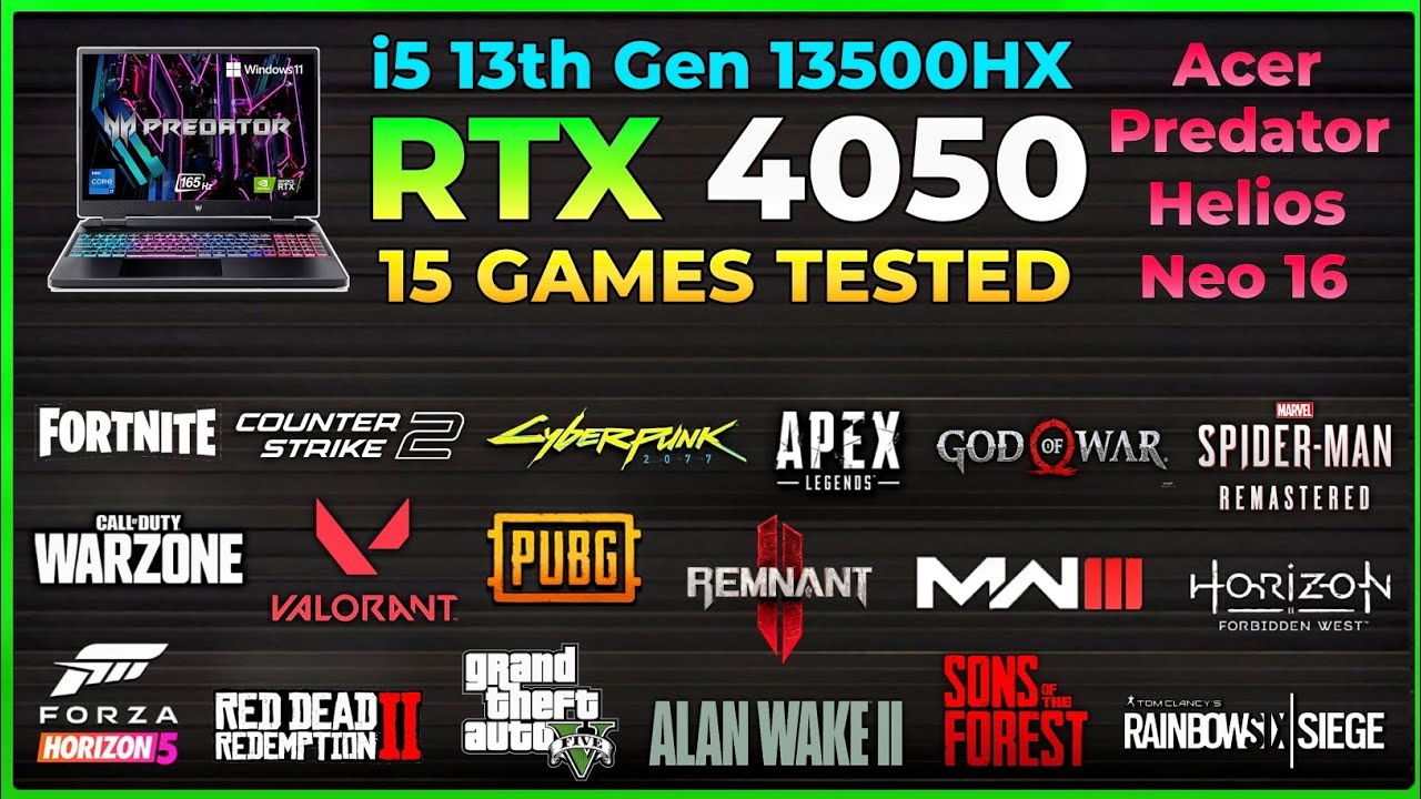 Acer Predator Helios Neo 16 | i5 13th Gen 13500HX + RTX 4050 | Test in 15 Games in 2024