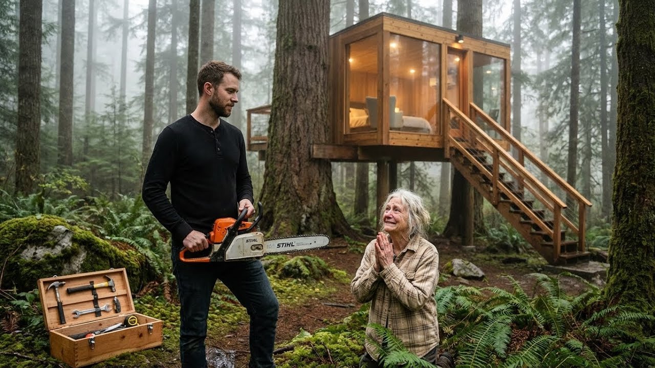 I Built a SECRET Modern Treehouse for a Homeless Elderly Woman | Emotional Transformation