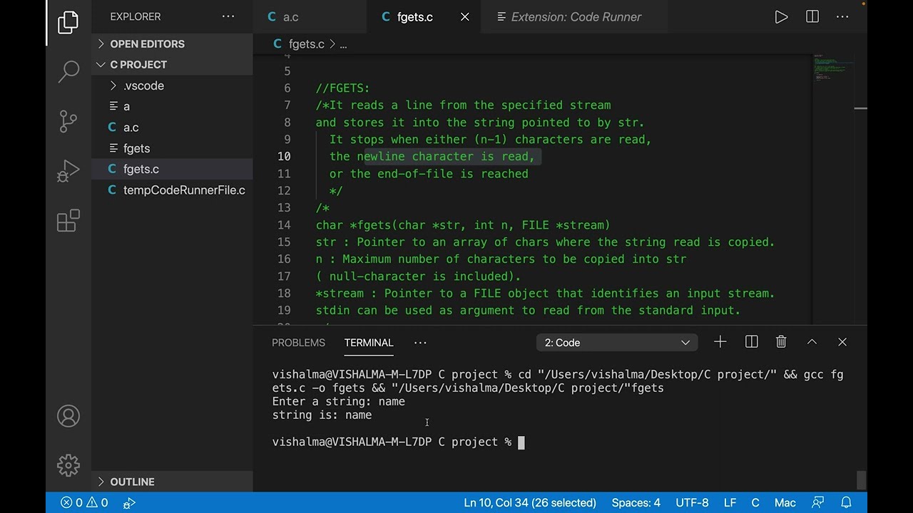 Use of fgets() function to get strings as user input in C