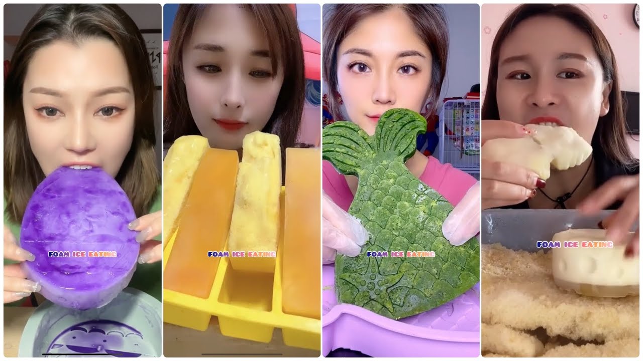[ASMR] 8- FOAM ICE EATING 💜💚 & POWDERY CRUNCHY ICE EATING & YUMMY 😋 4 & AMAZING CRUNCH ICE