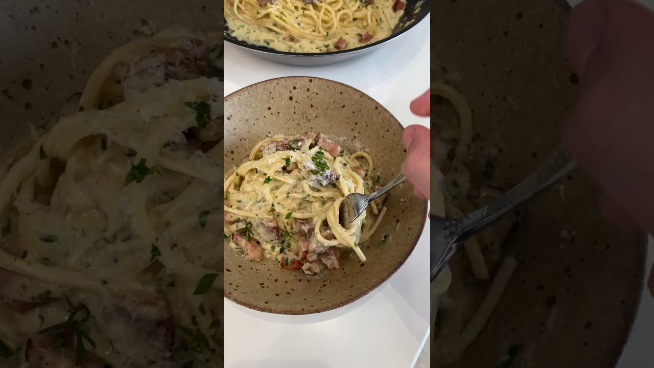 Creamy Spaghetti with Smoked Bacon & Parmesan 😍🤩 #pasta #recipe