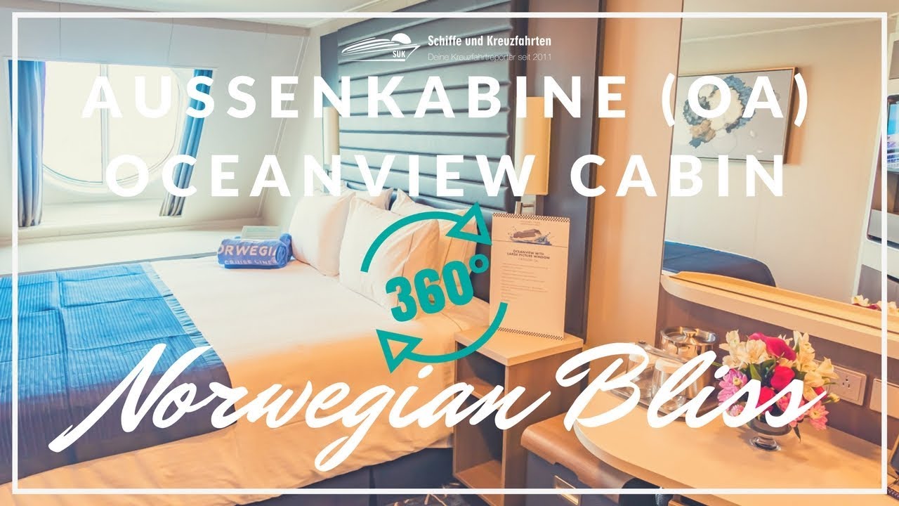Norwegian Bliss 360° Aussenkabine mit Blick auf den Bug / Oceanview cabin OA - virtual Tour