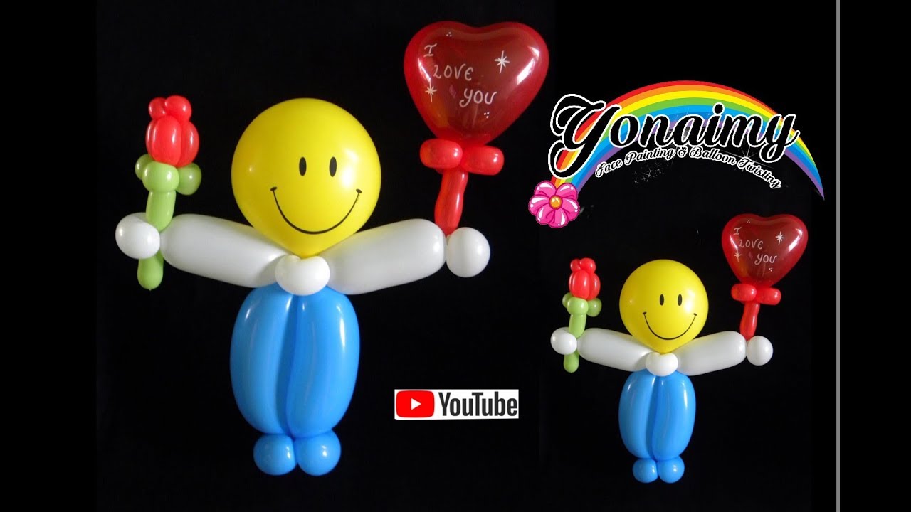 Muñequito feliz  con globos  para Enamorados como hacerlo  .- Globoflexia.