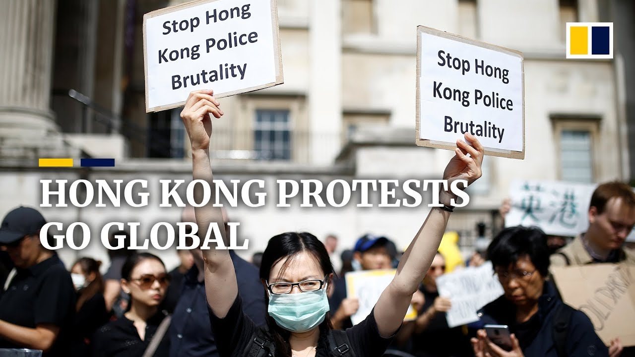 Rival Hong Kong anti-government and pro-China protests around the world