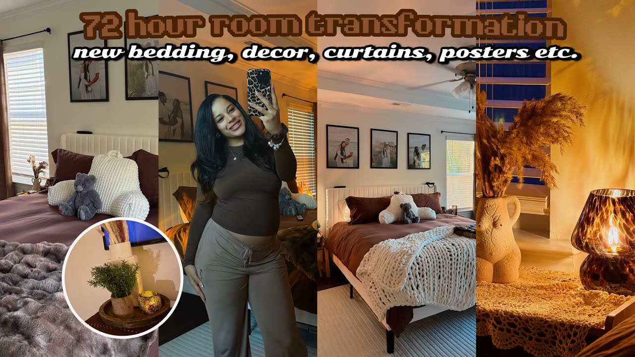 72 hour room transformation .𖥔 ݁ ˖🍂 new bedding, decor, posters, curtains etc.