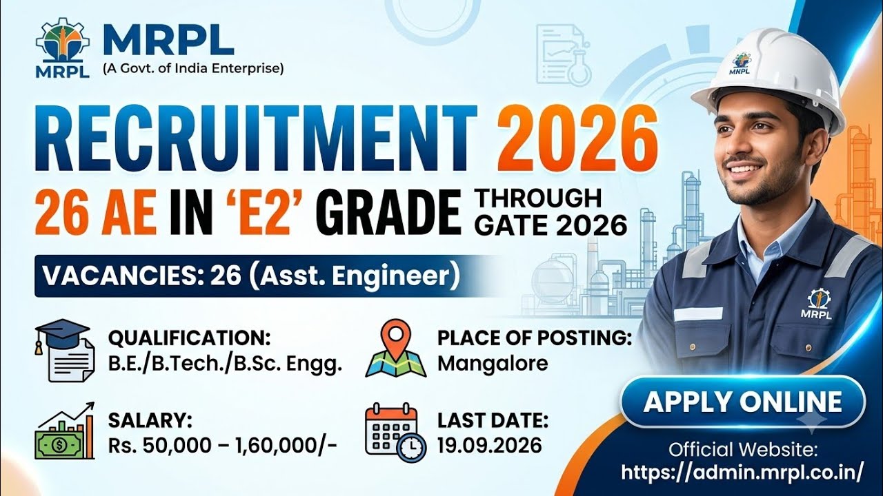 MRPL Recruitment 2026 | 26 AE in &lsquo;E2&rsquo; Grade Through GATE 2026 Posts