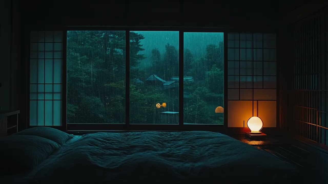 Peaceful Rainfall by Cabin Window 🌙 No Ads | Relaxing Night Sounds for Insomnia