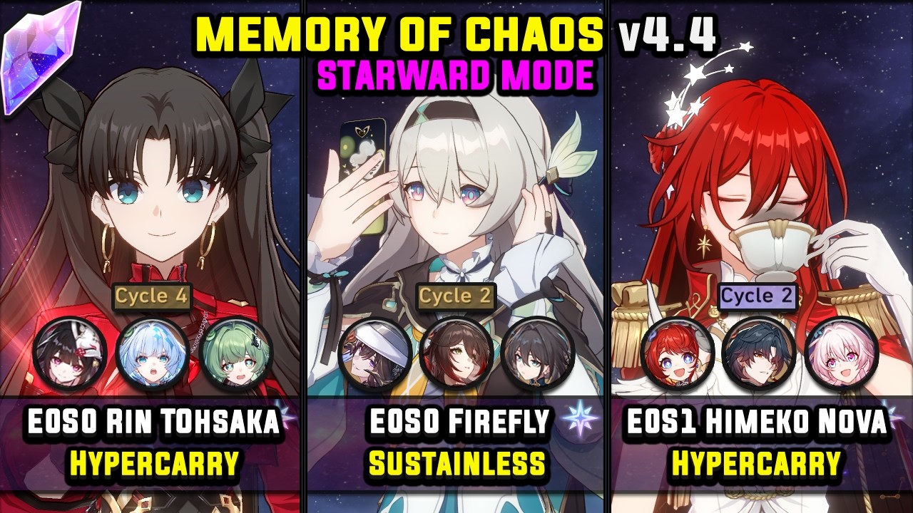 E0S0 Rin Tohsaka & E0S0 Firefly & E0S1 Himeko Nova (4 Star) Starward Mode - Memory Of Chaos 4.4
