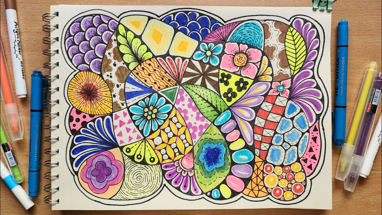 🌺How To Draw Easy Colorful Zentangle Patterns For Beginners🌺