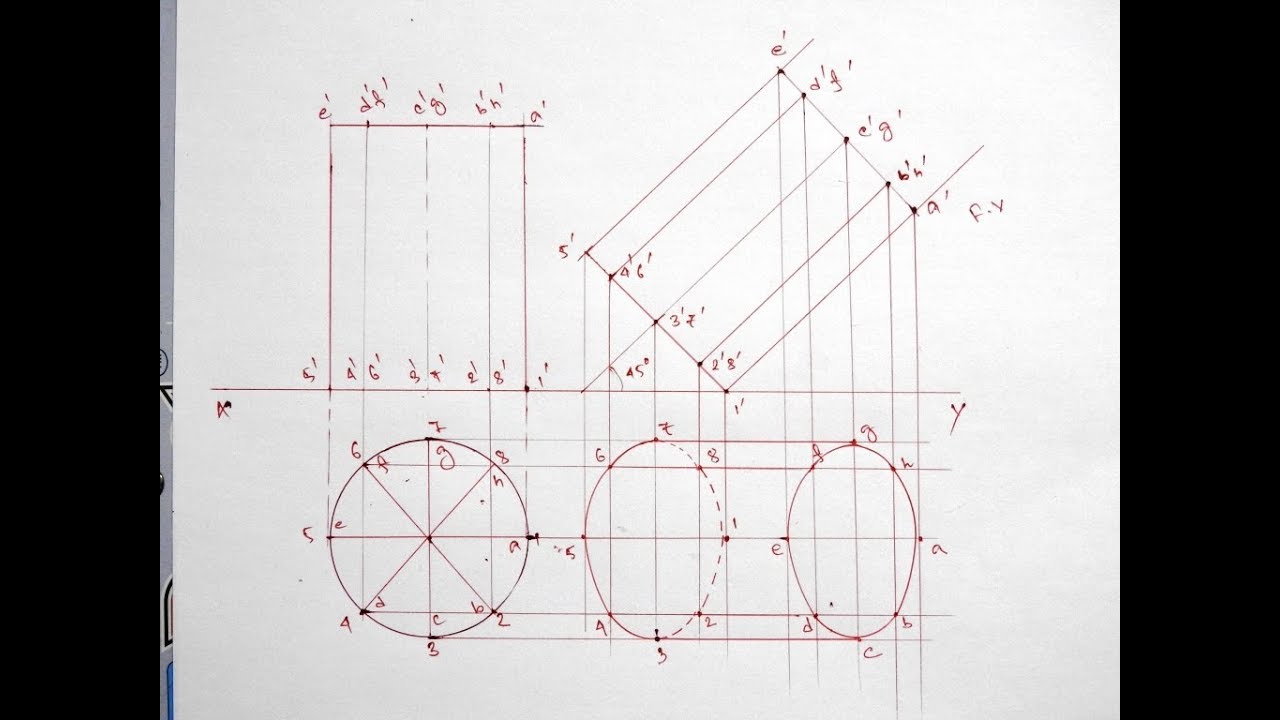 how to draw projection of cylinder (solid) !! All In One