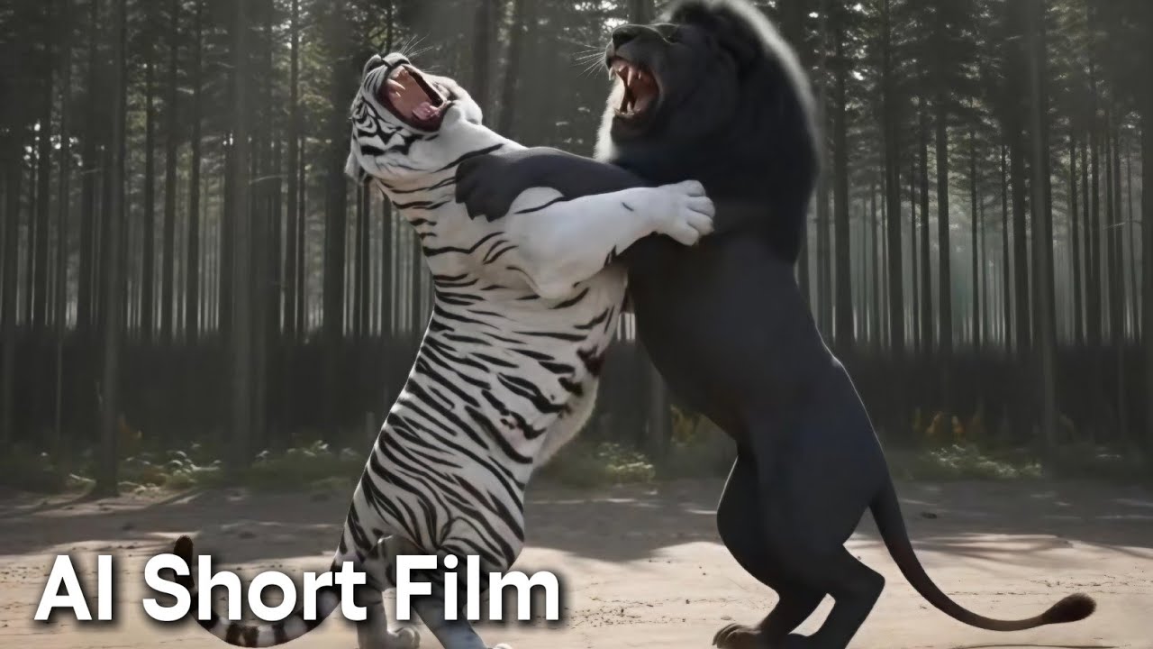 BLACK GIANT LION vs WHITE GIANT TIGER: The Battle to Protect Humanity – AI Short Film