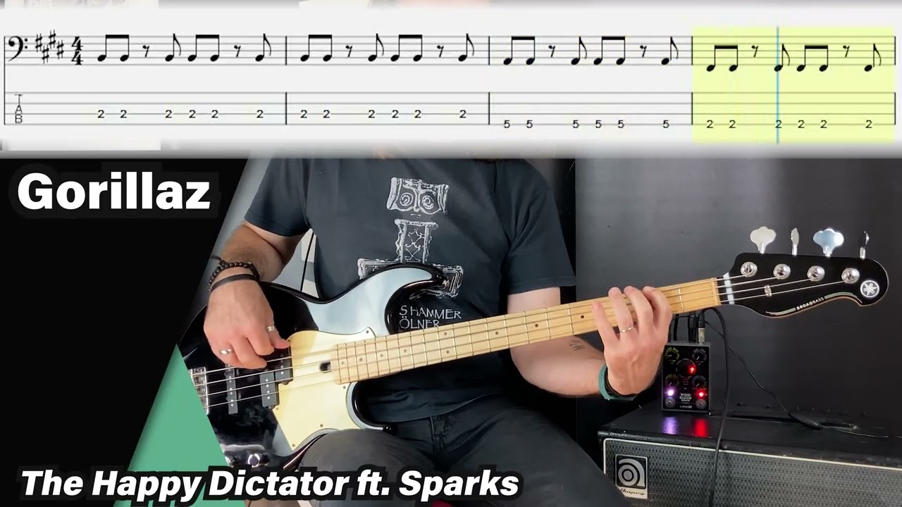 Gorillaz - The Happy Dictator ft  Sparks (bass cover with tabs) #basscover #gorillaz
