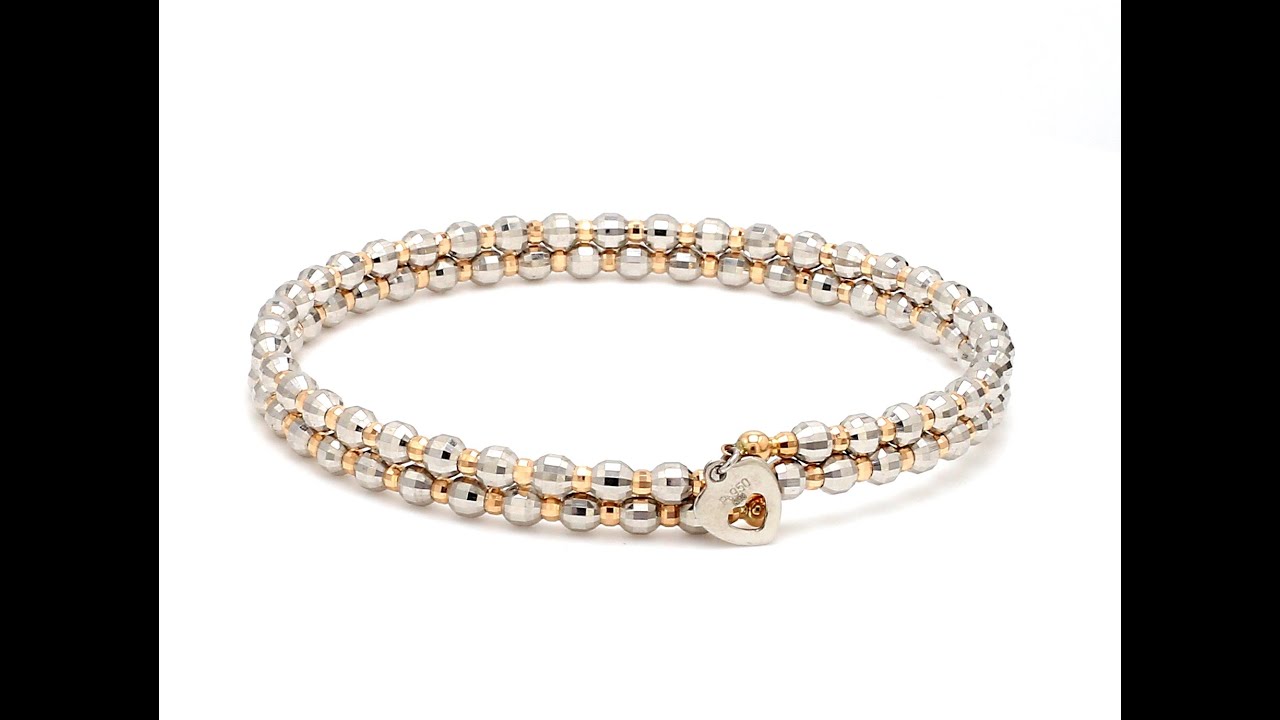 Japanese 2-row Platinum & Rose Gold Bracelet for Women with Diamond Cut Balls JL PTB 767 - Jewelove