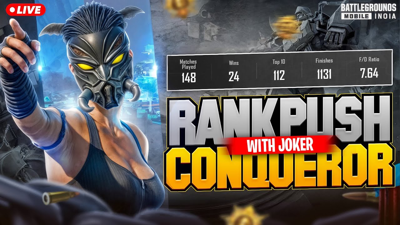 Joker Gaming BGMI CONQUEROR RANK PUSH 😍😳 BGMI LIVE RANK PUSH !! 