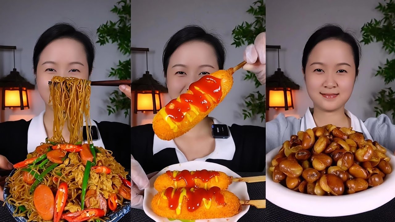 ASMR Chinese Food Eating Fried Rice Noodles + Stretchy Cheese Sticks + Fava Beans Mukbang 중국 먹방