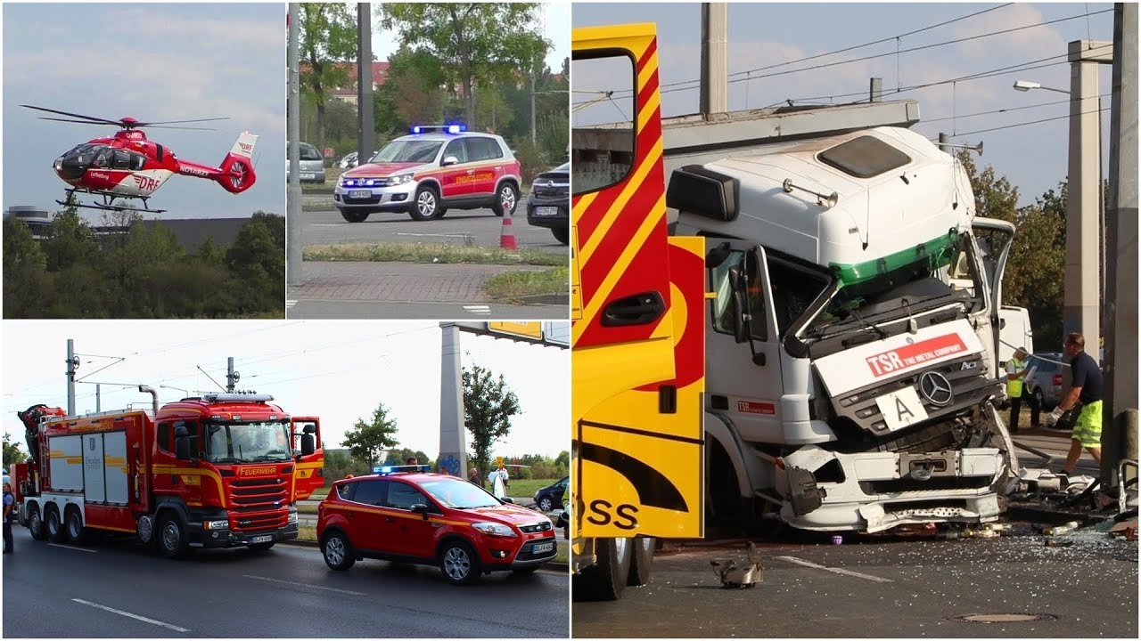[Stahlseil reißt] Einsatzfahrten + -stelle schwerer Verkehrsunfall Dresden-Kaditz 22.08.2018