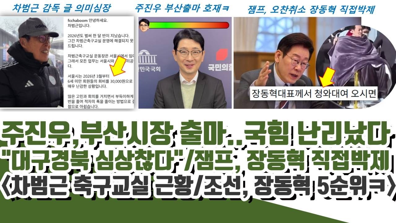 차범근 근황ㄷㄷ 주진우, 부산시장 출마 난리났다! 조선, 장동혁 5순위ㅋ (잼프, 장동혁 직접박제)