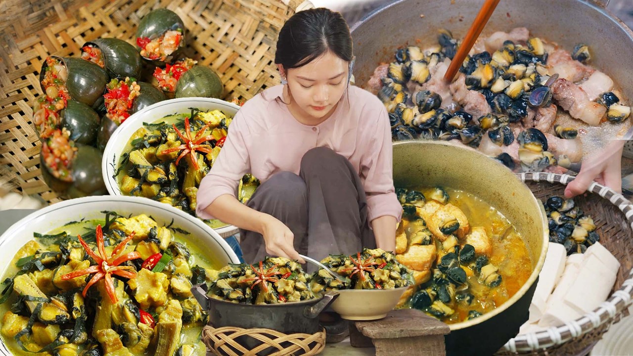 Harvesting 2kg of snails to cook with banana and tofu stew.
