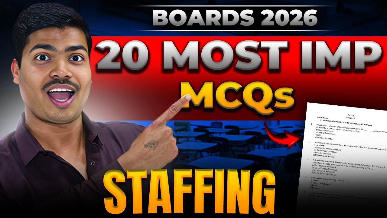Staffing | 20 Most Important MCQ | Class 12 Business studies Board exam 2026
