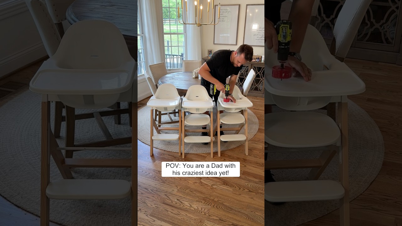 Triplet Dad changes High Chairs forever! 🤯 #diy #dad #mom #triplets #twins #lifehack