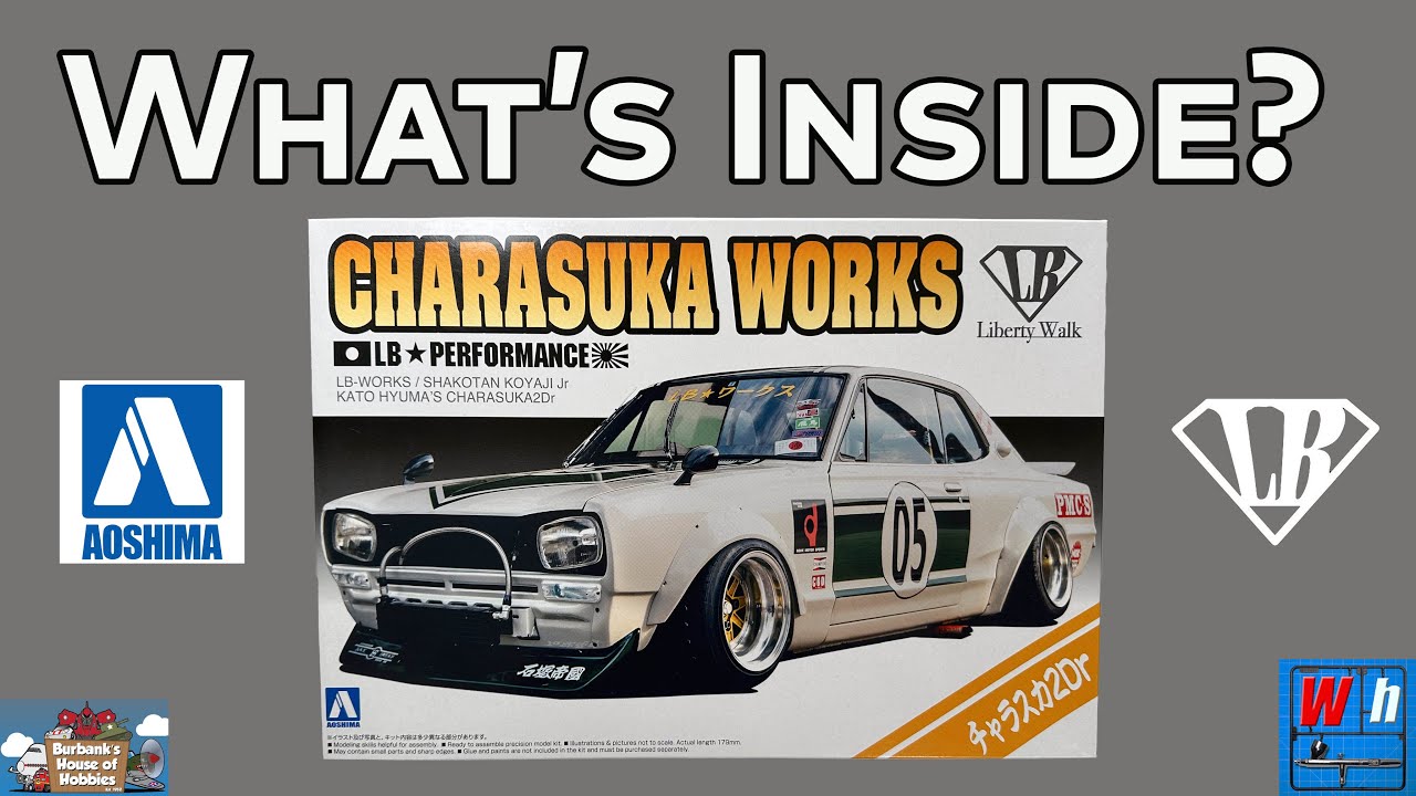Aoshima 1/24 Charasuka Works Nissan Skyline C10 Hakosuka LB-Works- Model Kit Unboxing (057575)