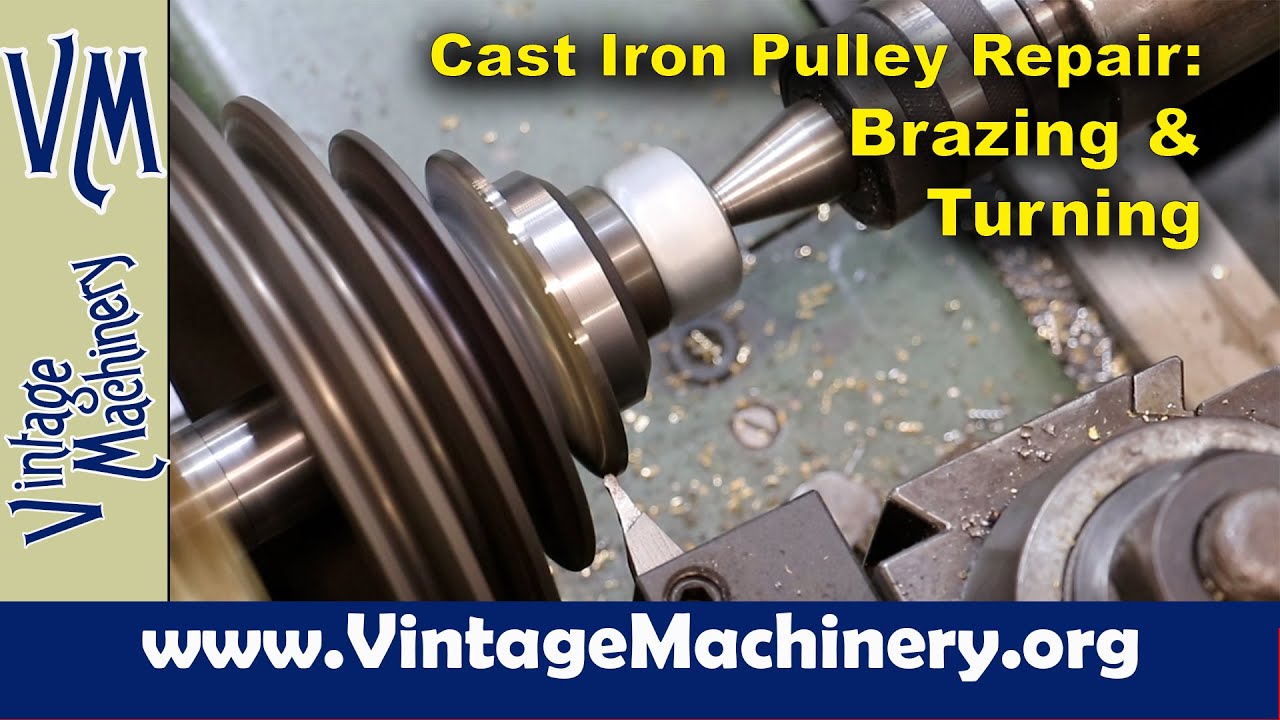 Ремонт чугунного шкива: пайка сломанного куска, правильная обработка на токарном станке