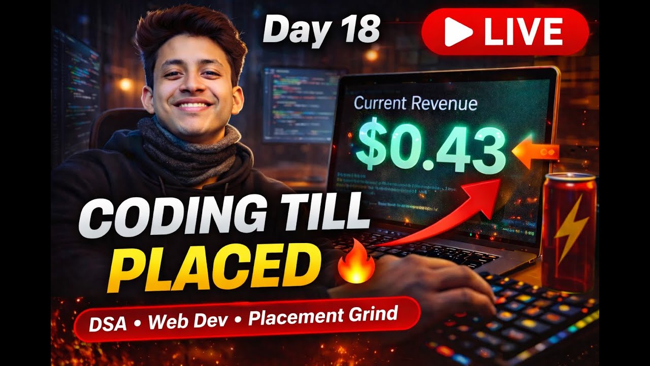 Coding Till Placed | Live DSA & Web Development | $0.43 Revenue Update | Day 17 🔥
