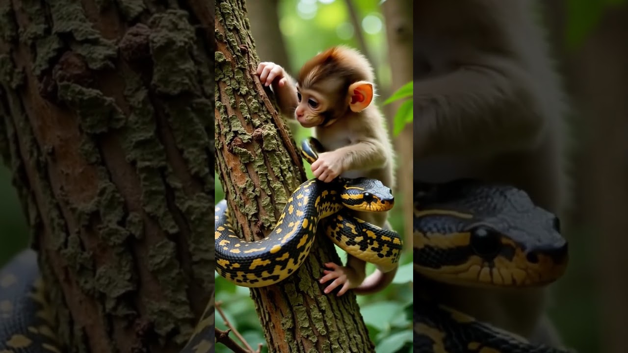 Baby Monkey in Danger! Giant Snake Strikes from the Trees! #wildliferescue