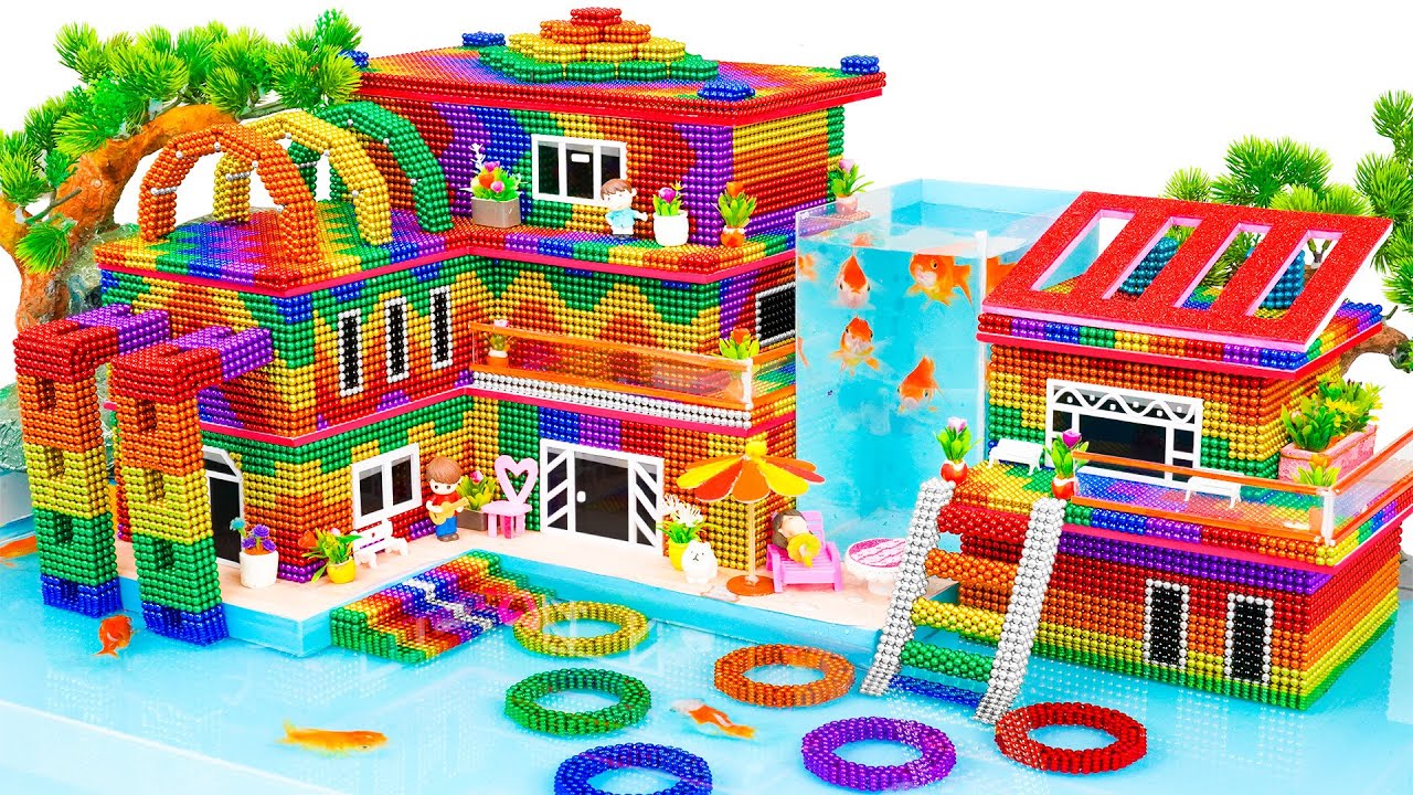 DIY How To Build Super Villa With Highest Aquarium Ever From Magnetic Balls