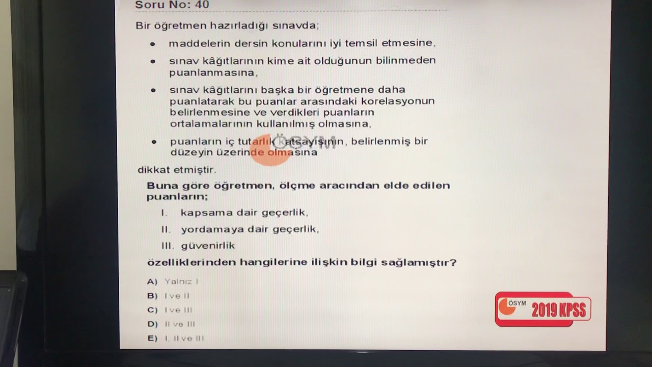 2019 KPSS ÖLÇME Ve DEĞERLENDİRME ÇIKMIŞ SORULAR