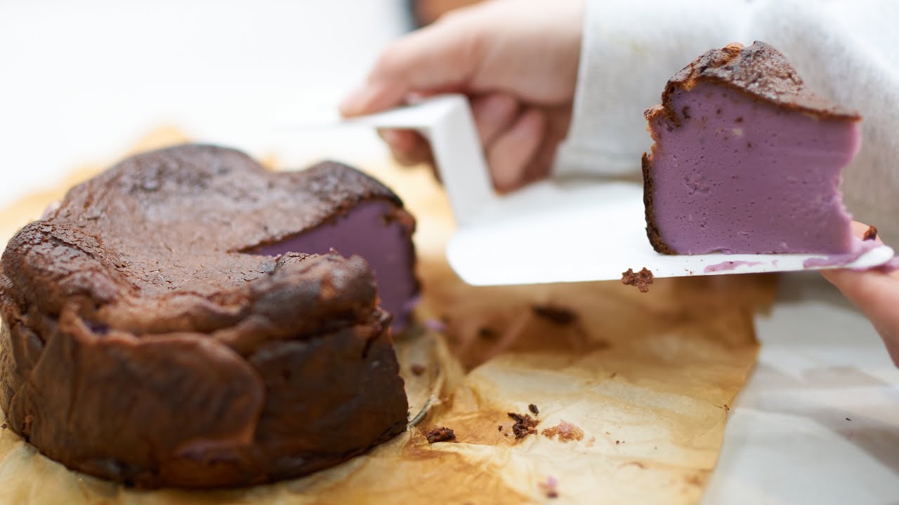 Ube Basque Cheesecake Recipe | Easy (No Mixer) Smooth Gluten-Free Ube Basque Burnt Cheesecake ASMR