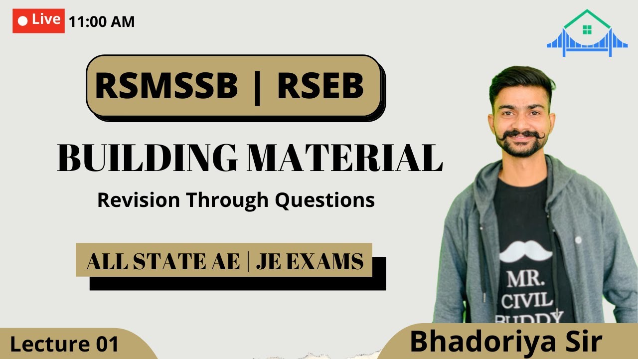 #1 Building Material Revision through questions || Lecture 01 || RSMSSB  JE