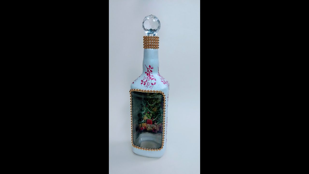 NATAL!!! DECOUPAGE INVERTIDA na Garrafa  -  ARTESANATO