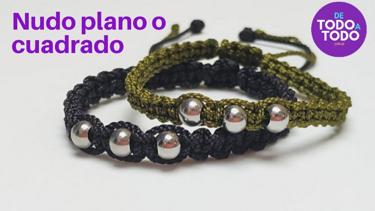 💜Nudo PLANO o Nudo CUADRADO de MACRAMÉ con balines.✅ Pulsera Nudo PLANO. DIY.