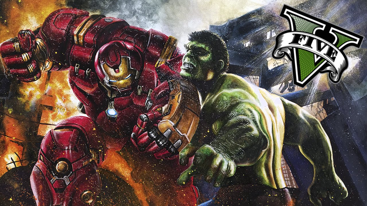 GTA V PC MODS - DUELO IRON MAN HULKBUSTER VS HULK - ElChurches