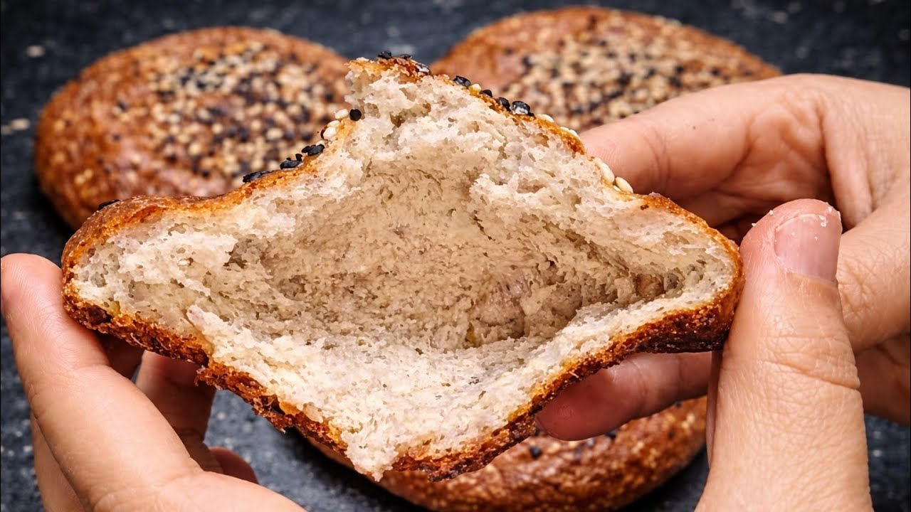 خبز السمسم والسيليوم | بدون دقيق – بدون جلوتين – صحي 100%🥖🍞