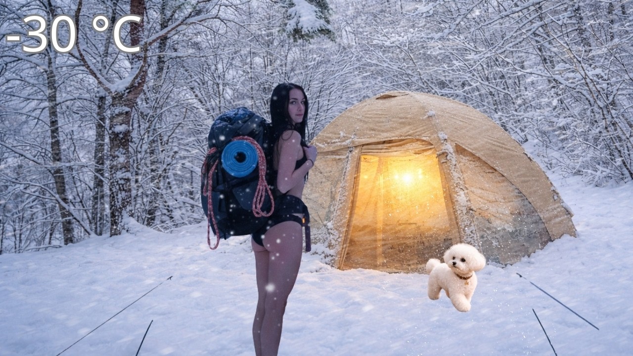 Girl Solo Camping ❄️ Camping in a Major Snowstorm — Inflatable Heated Tent | Nature ASMR