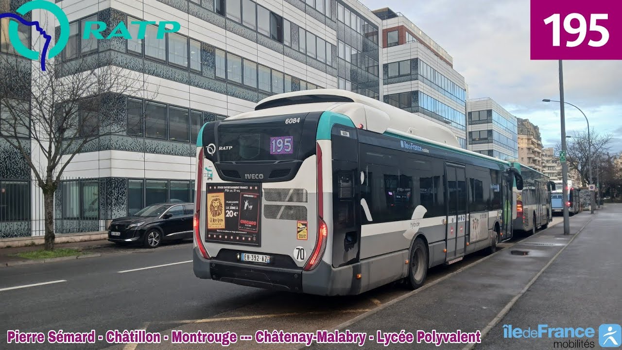 Bus 195 RATP - Urbanway 12 Hybride N°6084 P. Sémard - Châtillon - Montrouge --- Lycée Polyvalent 